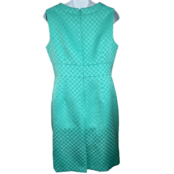 Tahari X Arthur S. Levine Aqua Checkered Green Belted Structured Sheath Dress - Picture 5 of 9
